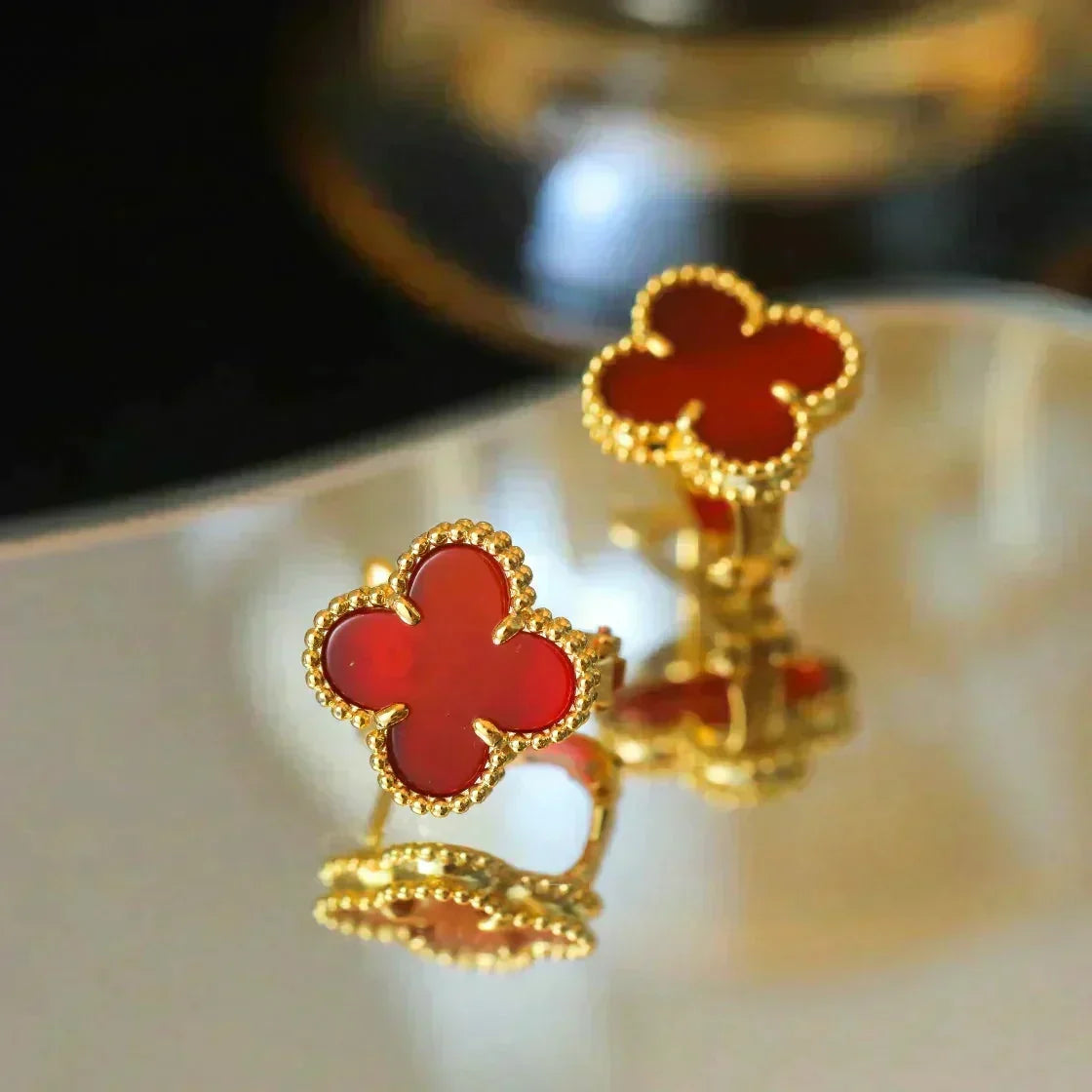 [OrnoraJewelry]CLOVER MEDIUM 1 MOTIFS CARNELIAN  EARRINGS
