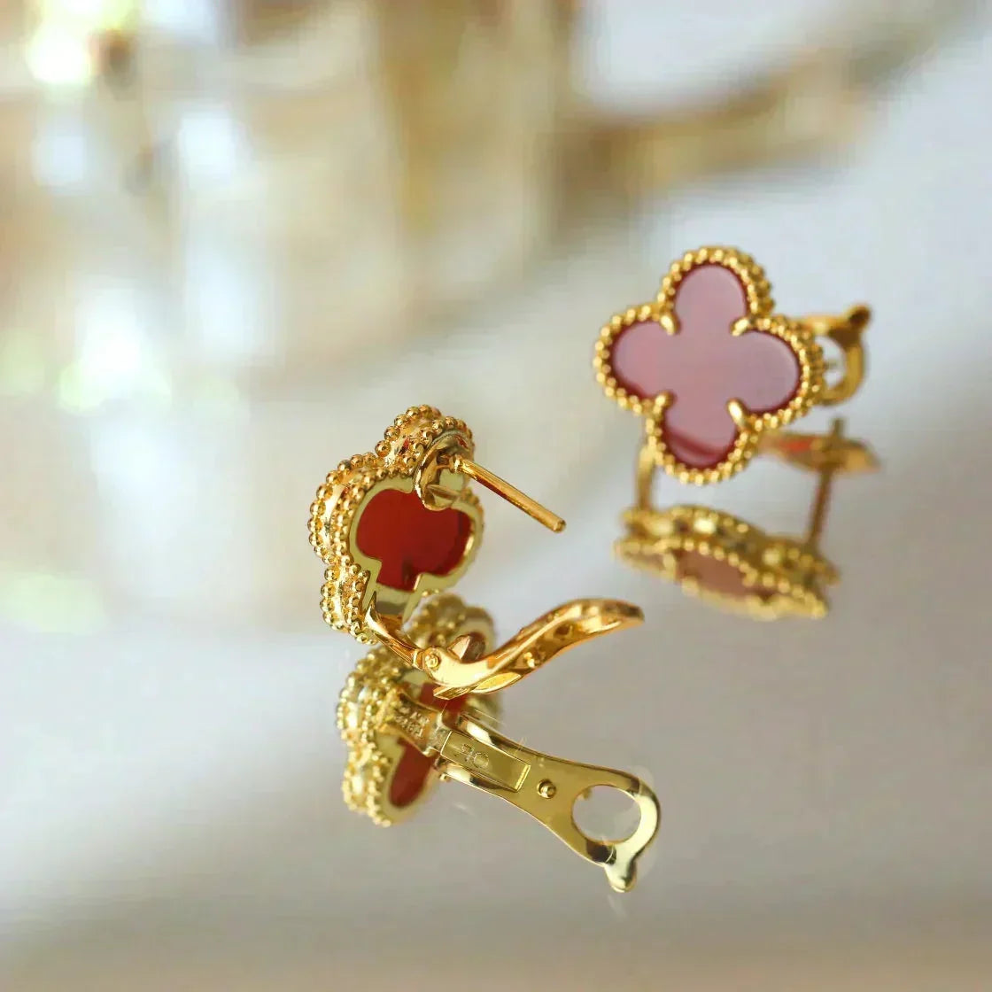 [OrnoraJewelry]CLOVER MEDIUM 1 MOTIFS CARNELIAN  EARRINGS