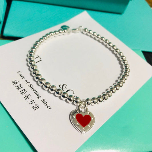 [Ornora Jewelry]LOVE TIFFANY RED HEART TAG BEAD BRACELET