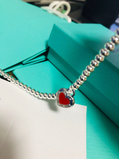 [Ornora Jewelry]LOVE TIFFANY RED HEART TAG BEAD BRACELET