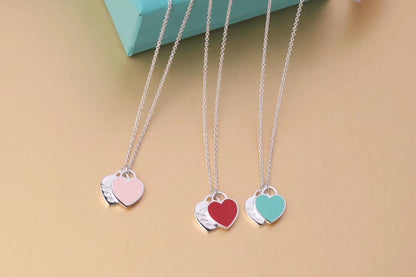 [Ornora Jewelry]DOUBLE HEART TAG PENDANT SILVER MINI NECKLACE