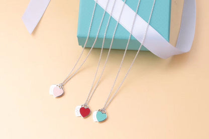 [Ornora Jewelry]DOUBLE HEART TAG PENDANT SILVER MINI NECKLACE