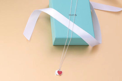 [Ornora Jewelry]DOUBLE HEART TAG PENDANT SILVER MINI NECKLACE