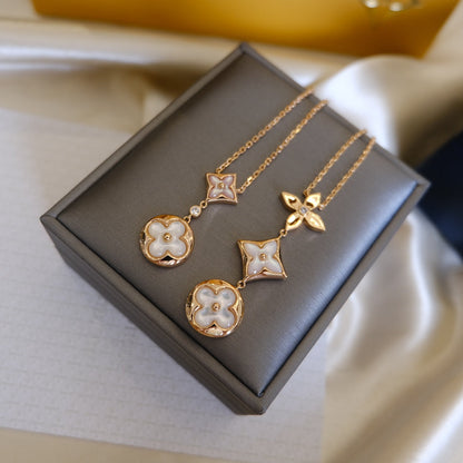 [OrnoraJewelry]COLOR BLOSSOM LARIAT NECKLACE PINK GOLD WHITE MOTHER PEARL AND DIAMOND