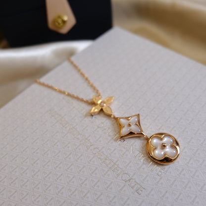 [OrnoraJewelry]COLOR BLOSSOM LARIAT NECKLACE PINK GOLD WHITE MOTHER PEARL AND DIAMOND