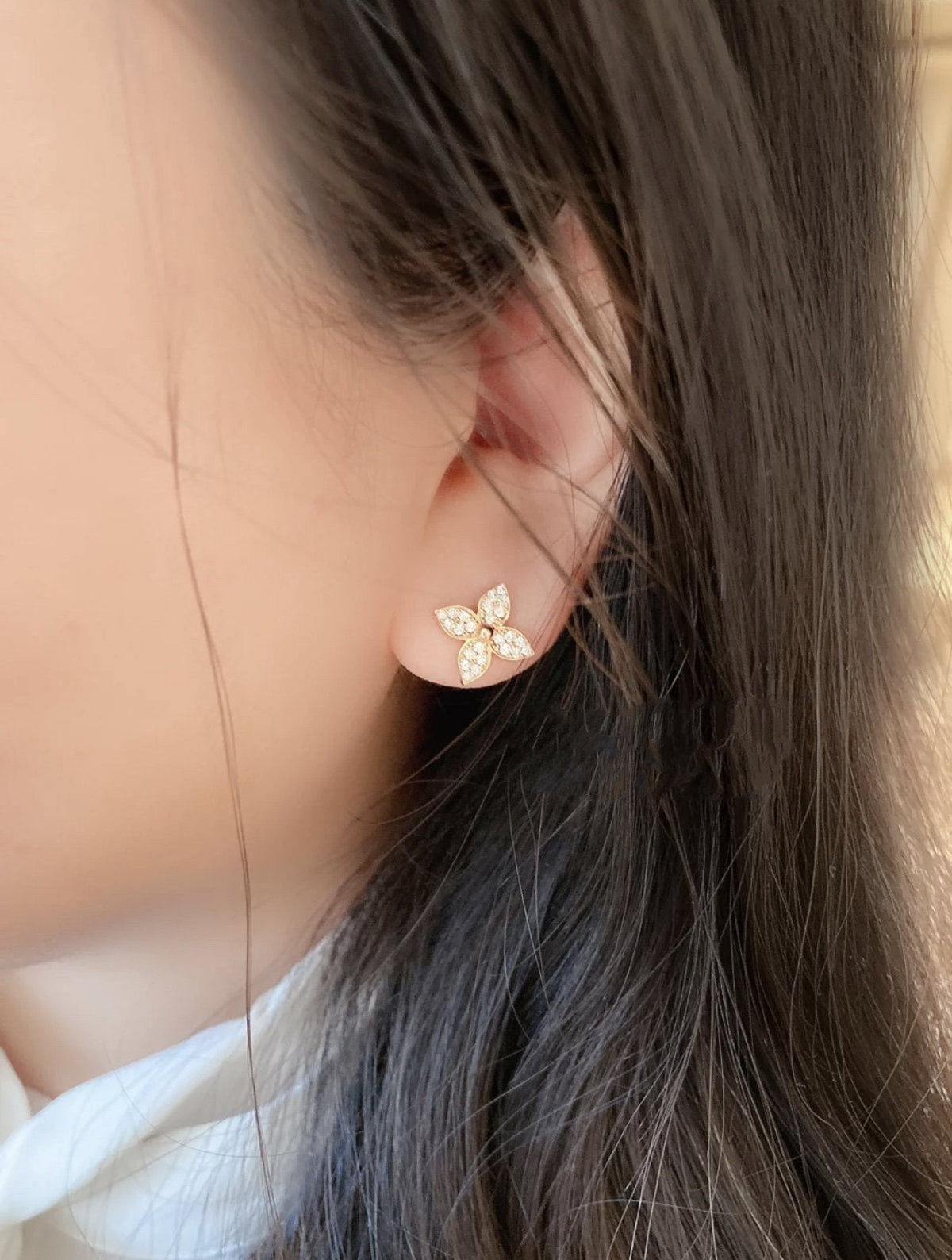 [OrnoraJewelry]OrnoraBLOSSOM STUD EARRINGS PINK GOLD DIAMONDS