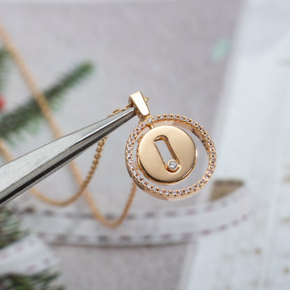 [OrnoraJewelry]LUCKY MOVE PM NECKLACE PINK GOLD DIAMOND