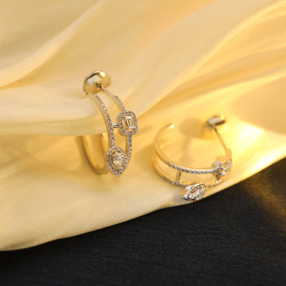 [OrnoraJewelry]CREOLES MY TWIN 2 RANGS SILVER DIAMOND EARRINGS