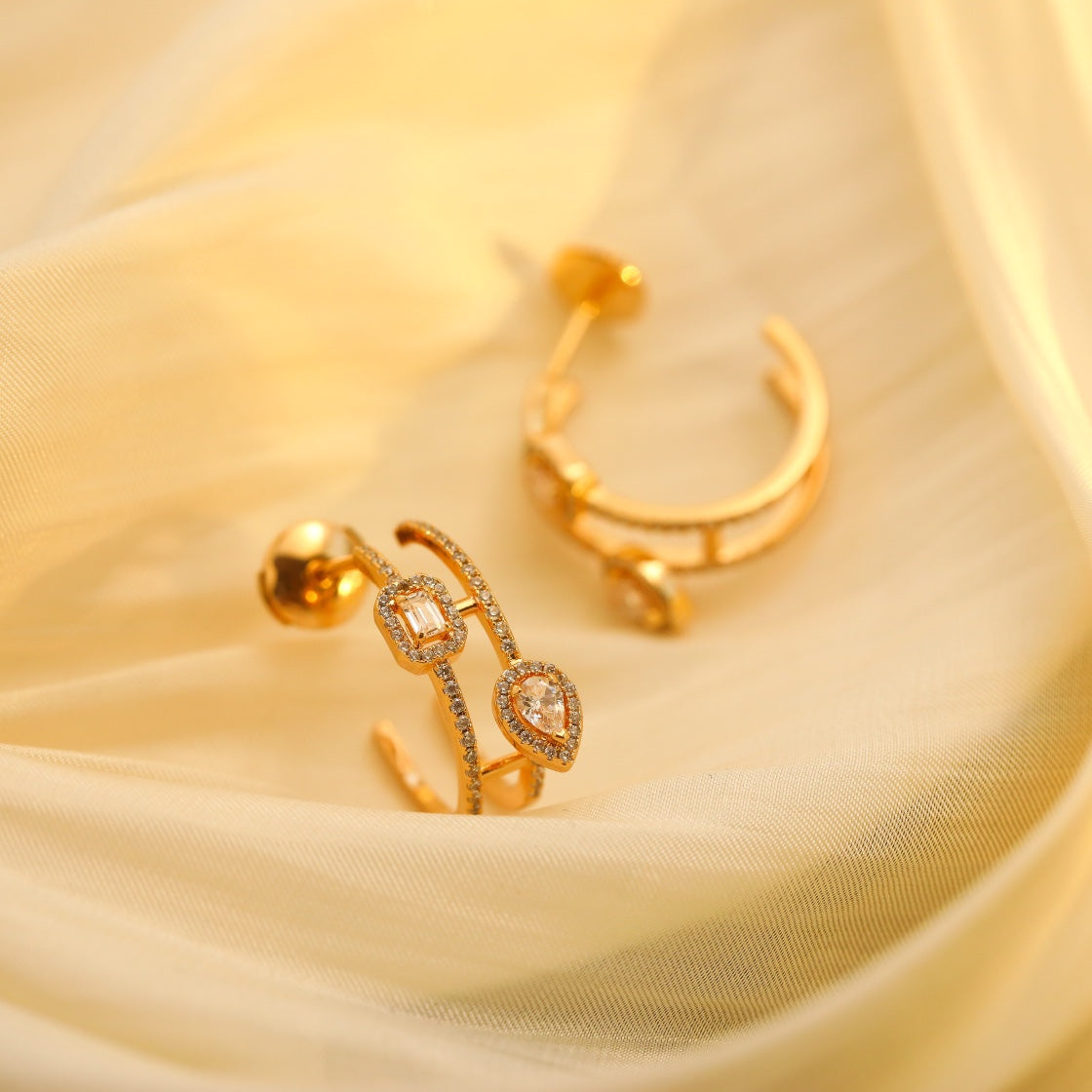 [OrnoraJewelry]CREOLES MY TWIN 2 RANGS SILVER DIAMOND EARRINGS