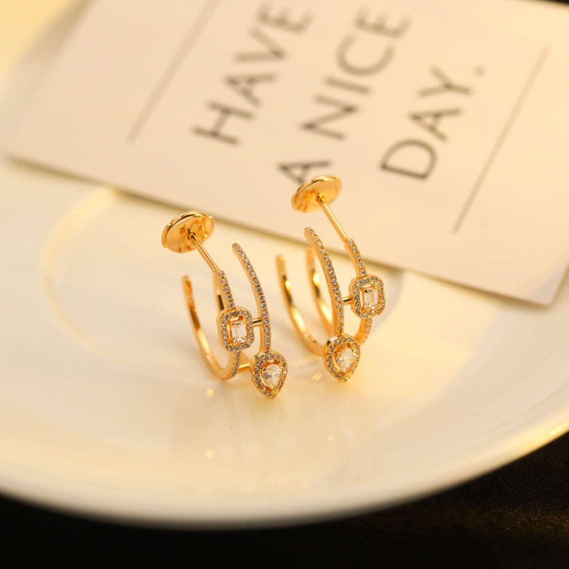 [OrnoraJewelry]CREOLES MY TWIN 2 RANGS SILVER DIAMOND EARRINGS