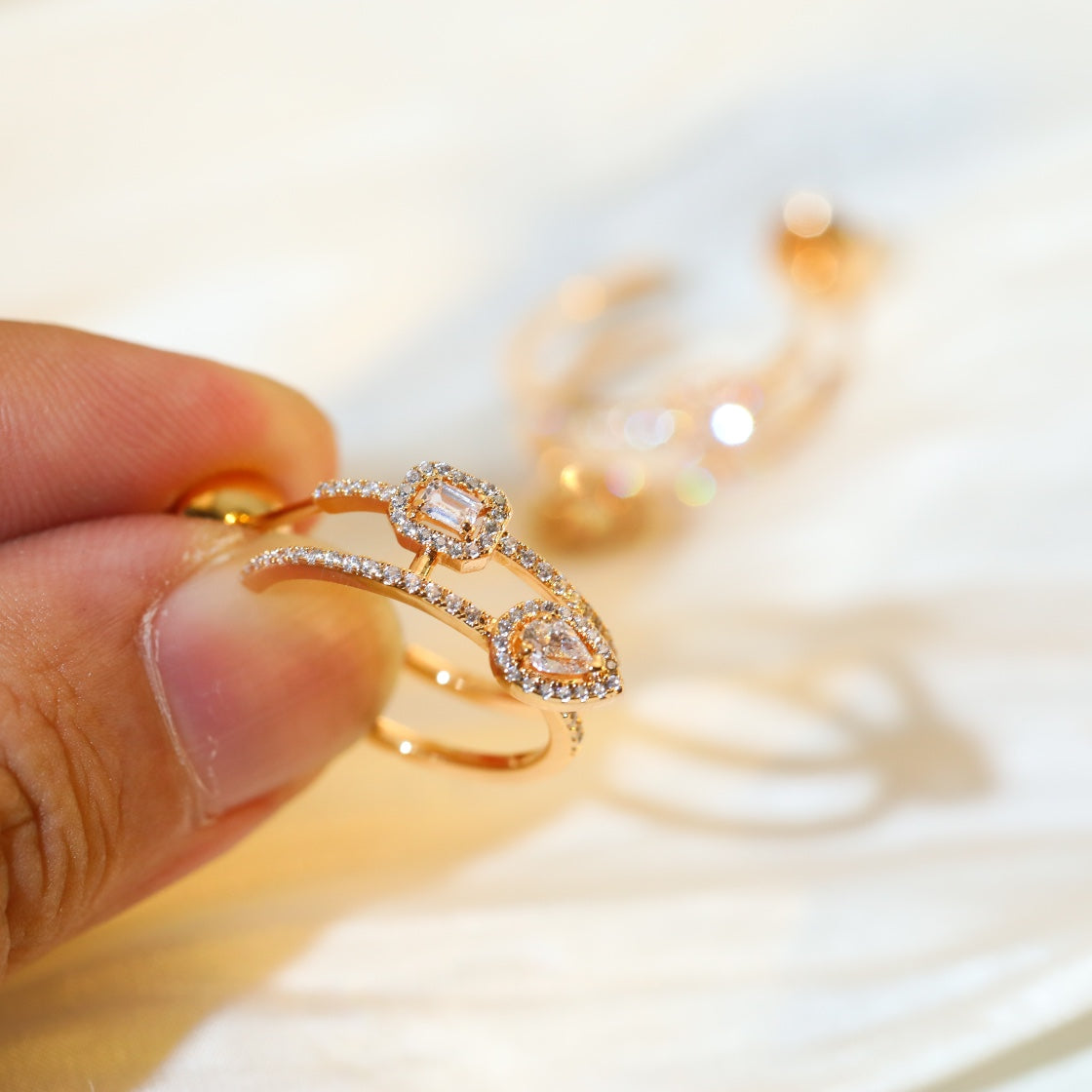 [OrnoraJewelry]CREOLES MY TWIN 2 RANGS SILVER DIAMOND EARRINGS
