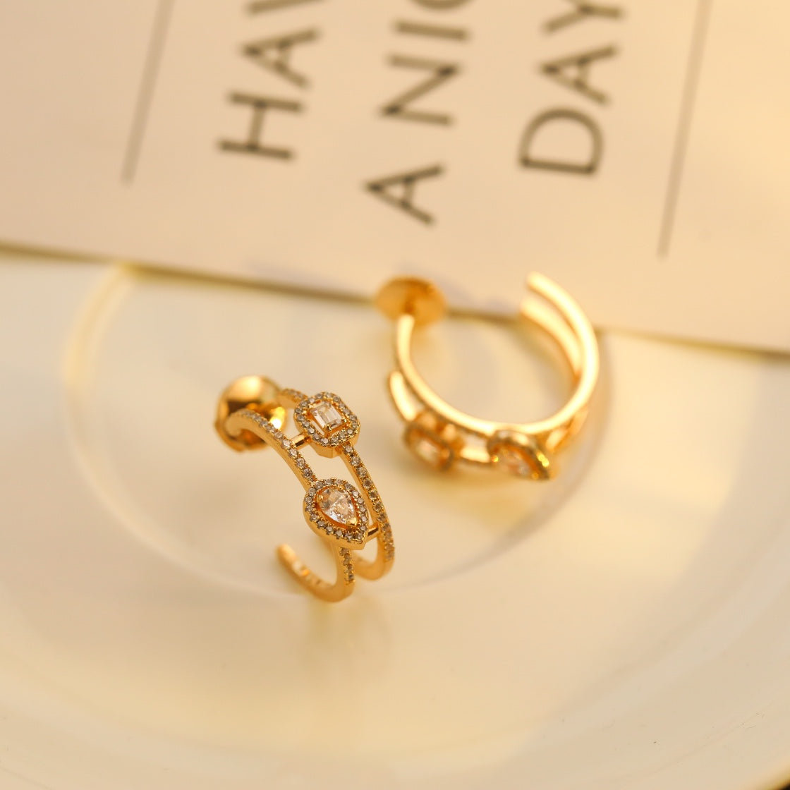 [OrnoraJewelry]CREOLES MY TWIN 2 RANGS SILVER DIAMOND EARRINGS