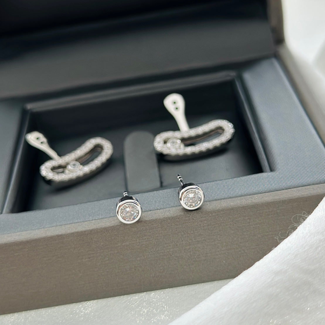 [OrnoraJewelry]MOVE UNO SILVER DIAMOND EARRINGS