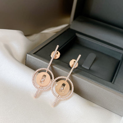 [OrnoraJewelry]LUCKY MOVE ARROW PINK GOLD DIAMOND EARRINGS