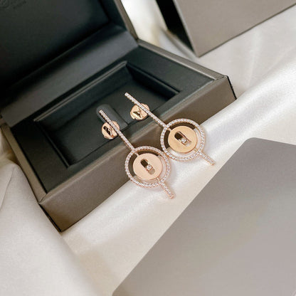[OrnoraJewelry]LUCKY MOVE ARROW PINK GOLD DIAMOND EARRINGS