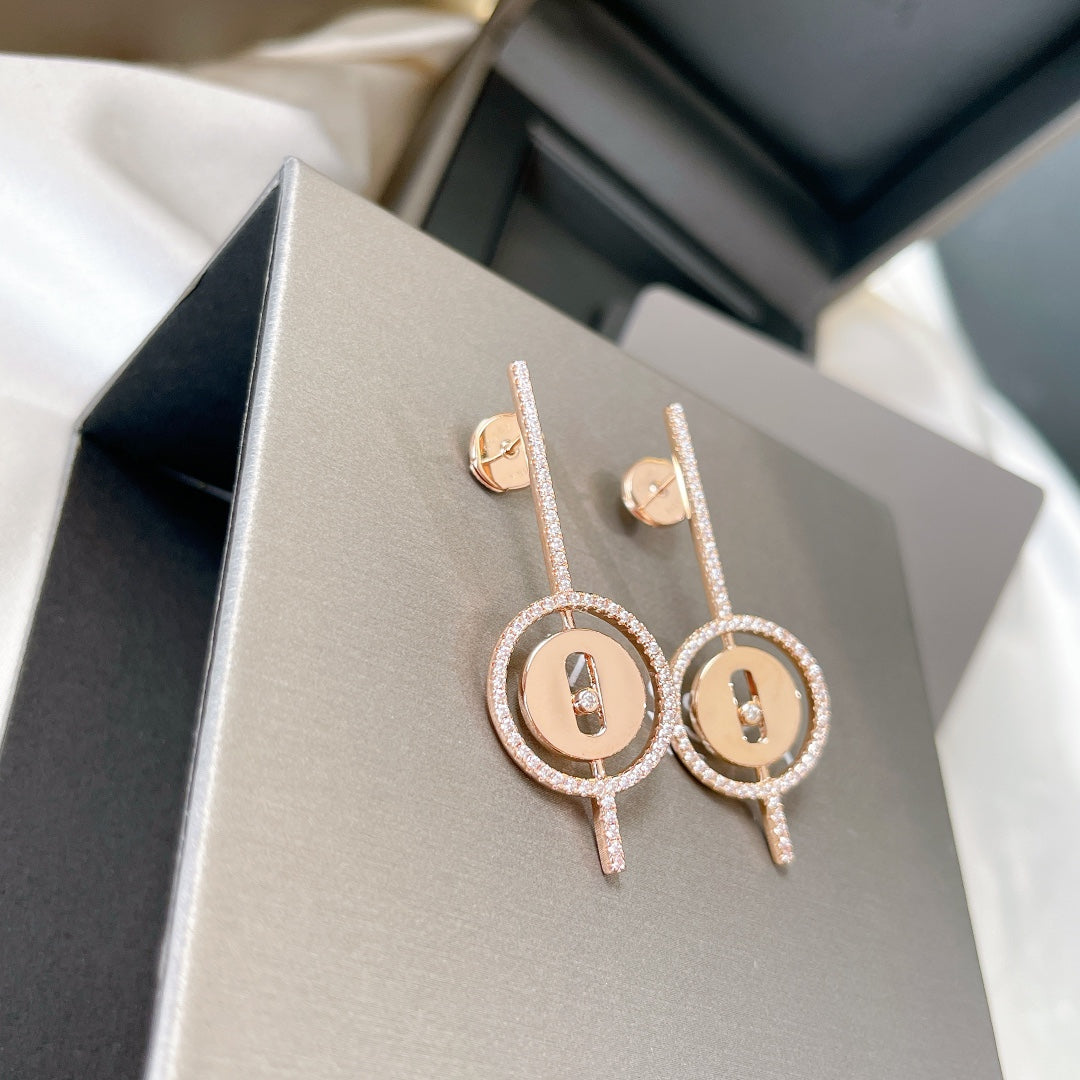 [OrnoraJewelry]LUCKY MOVE ARROW PINK GOLD DIAMOND EARRINGS