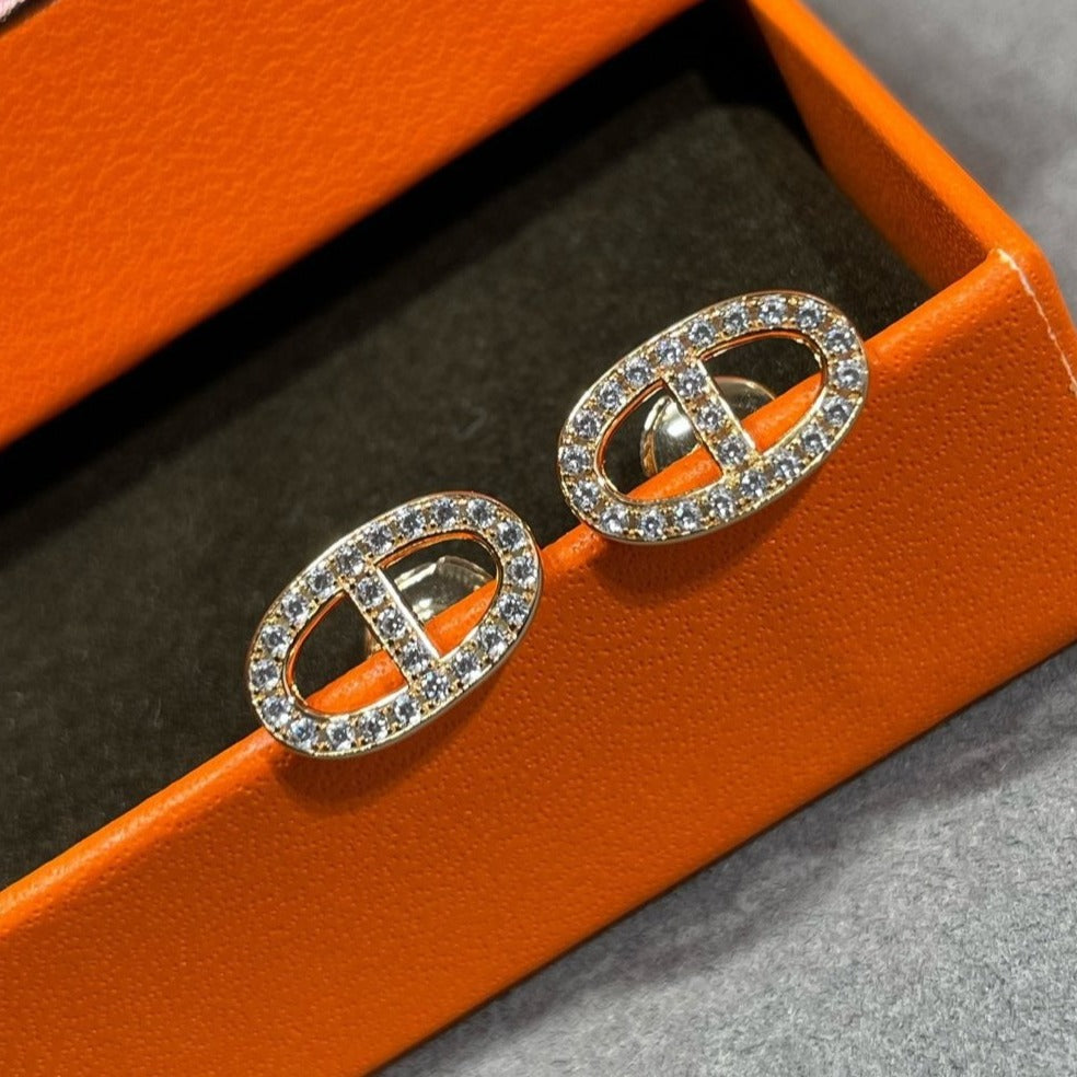 [OrnoraJewelry]HM FULL DIAMOND PIG NOSE STUD EARRINGS