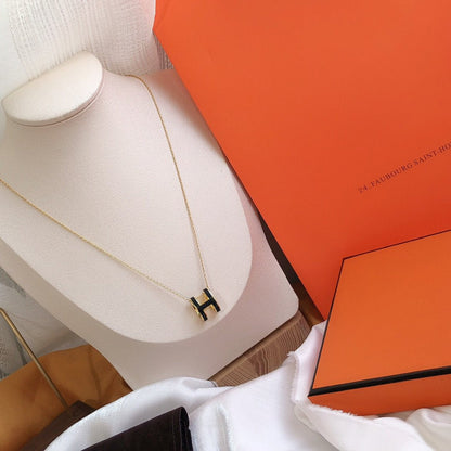 [OrnoraJewelry]HM CLIC BLACK ENAMEL GOLD NECKLACE