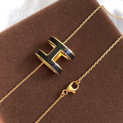 [OrnoraJewelry]HM CLIC BLACK ENAMEL GOLD NECKLACE