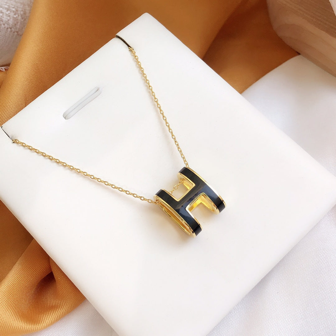 [OrnoraJewelry]HM CLIC BLACK ENAMEL GOLD NECKLACE