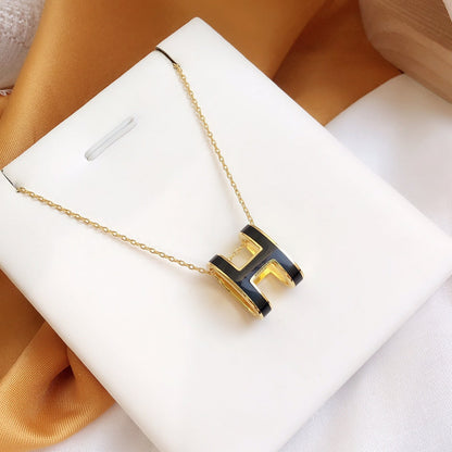 [OrnoraJewelry]HM CLIC BLACK ENAMEL GOLD NECKLACE