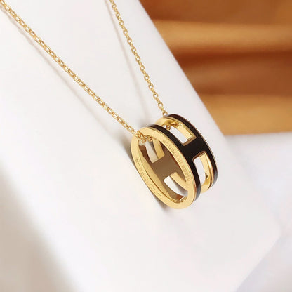 [OrnoraJewelry]HM CLIC BLACK ENAMEL GOLD NECKLACE