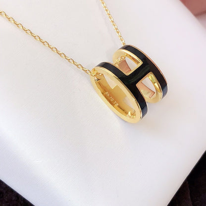 [OrnoraJewelry]HM CLIC BLACK ENAMEL GOLD NECKLACE