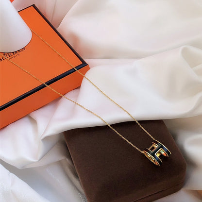 [OrnoraJewelry]HM CLIC BLACK ENAMEL GOLD NECKLACE