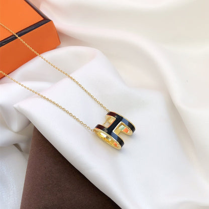 [OrnoraJewelry]HM CLIC BLACK ENAMEL GOLD NECKLACE
