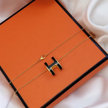 [OrnoraJewelry]HM CLIC BLACK ENAMEL GOLD NECKLACE