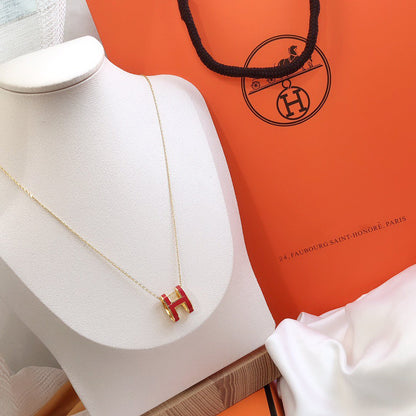 [OrnoraJewelry]HM CLIC RED ENAMEL GOLD NECKLACE