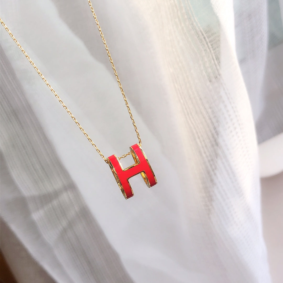 [OrnoraJewelry]HM CLIC RED ENAMEL GOLD NECKLACE