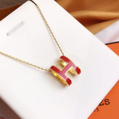 [OrnoraJewelry]HM CLIC RED ENAMEL GOLD NECKLACE