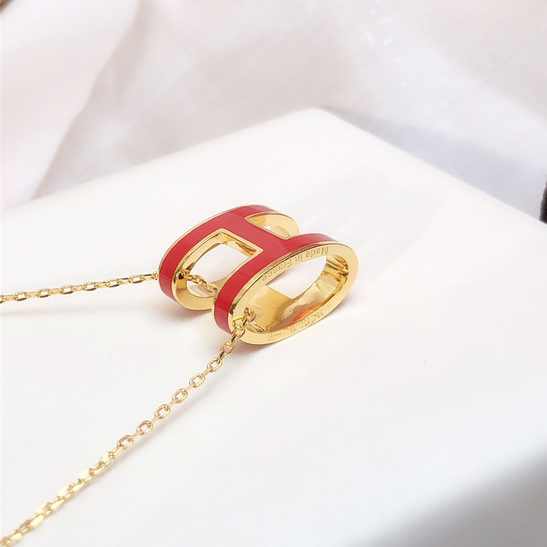 [OrnoraJewelry]HM CLIC RED ENAMEL GOLD NECKLACE