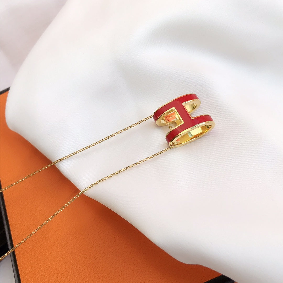 [OrnoraJewelry]HM CLIC RED ENAMEL GOLD NECKLACE