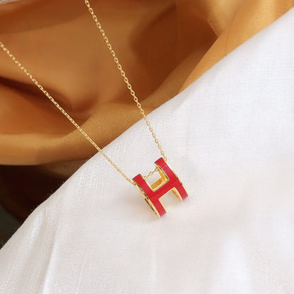 [OrnoraJewelry]HM CLIC RED ENAMEL GOLD NECKLACE