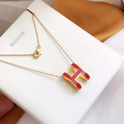 [OrnoraJewelry]HM CLIC RED ENAMEL GOLD NECKLACE