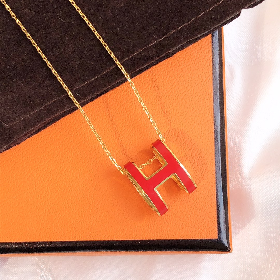 [OrnoraJewelry]HM CLIC RED ENAMEL GOLD NECKLACE