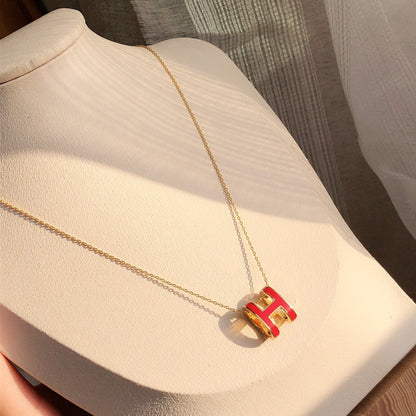 [OrnoraJewelry]HM CLIC RED ENAMEL GOLD NECKLACE