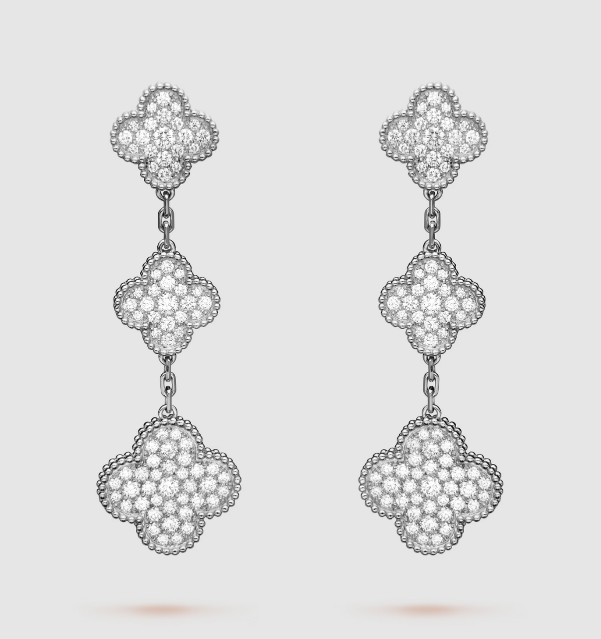 [OrnoraJewelry]CLOVER 3 MOTIF DIAMOND SILVER DROP EARRINGS