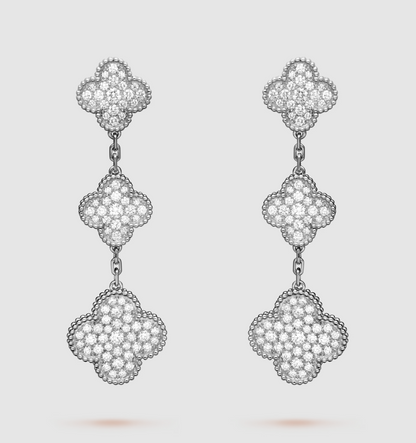 [OrnoraJewelry]CLOVER 3 MOTIF DIAMOND SILVER DROP EARRINGS