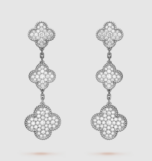 [OrnoraJewelry]CLOVER 3 MOTIF DIAMOND SILVER DROP EARRINGS