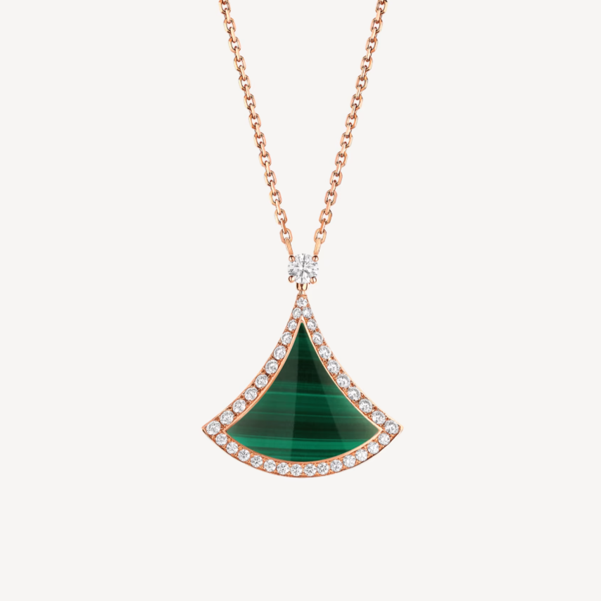[OrnoraJewelry]DREAM MALACHITE DIAMOND PAVED PINK GOLD NECKLACE