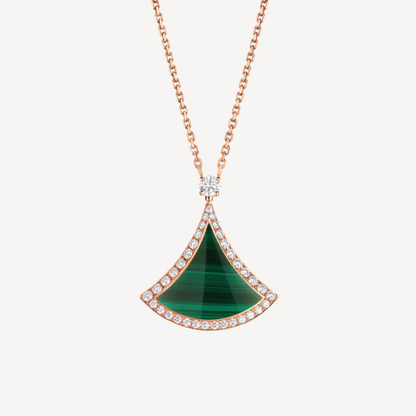 [OrnoraJewelry]DREAM MALACHITE DIAMOND PAVED PINK GOLD NECKLACE