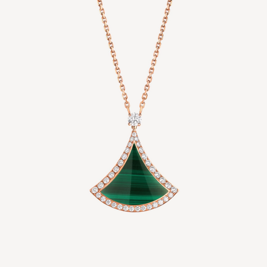 [OrnoraJewelry]DREAM MALACHITE DIAMOND PAVED PINK GOLD NECKLACE
