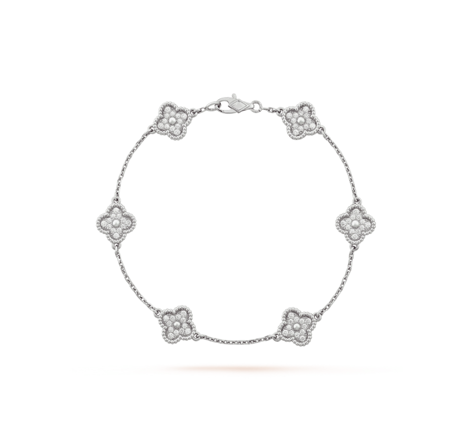 [OrnoraJewelry]CLOVER 6 MOTIF SILVER DIAMOND BRACELET