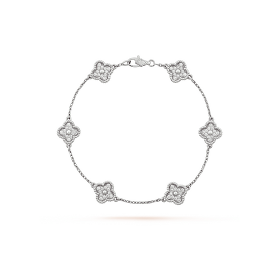 [OrnoraJewelry]CLOVER 6 MOTIF SILVER DIAMOND BRACELET
