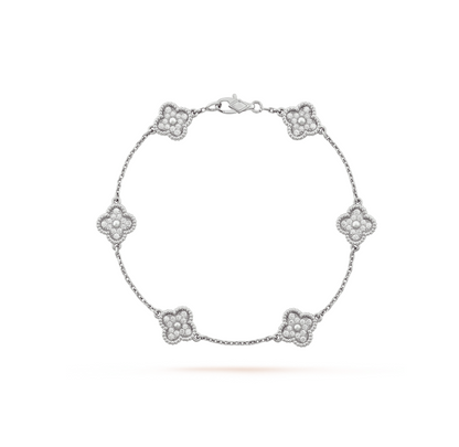 [OrnoraJewelry]CLOVER 6 MOTIF SILVER DIAMOND BRACELET