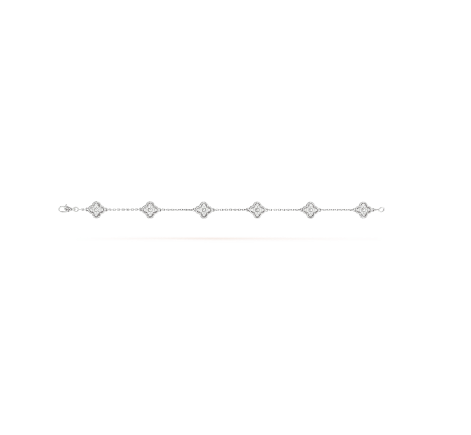 [OrnoraJewelry]CLOVER 6 MOTIF SILVER DIAMOND BRACELET