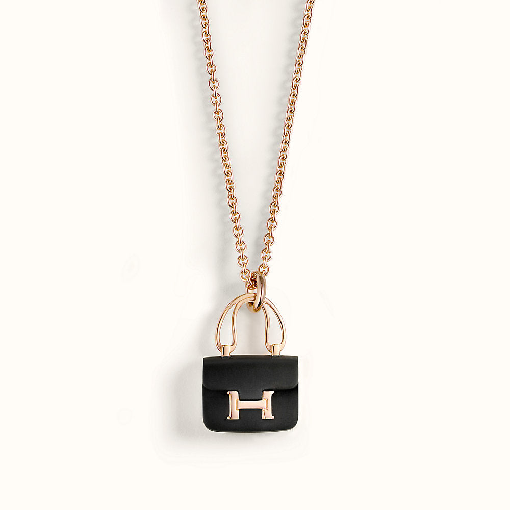 [OrnoraJewelry]CONSTANCE BLACK PEDANT PINK GOLD NECKLACE